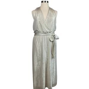 Ralph Lauren Gold Metallic Halter Wrap Cocktail Dress Sleeveless Women’s 16